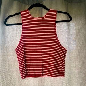 Red and White High Neck Knit Top